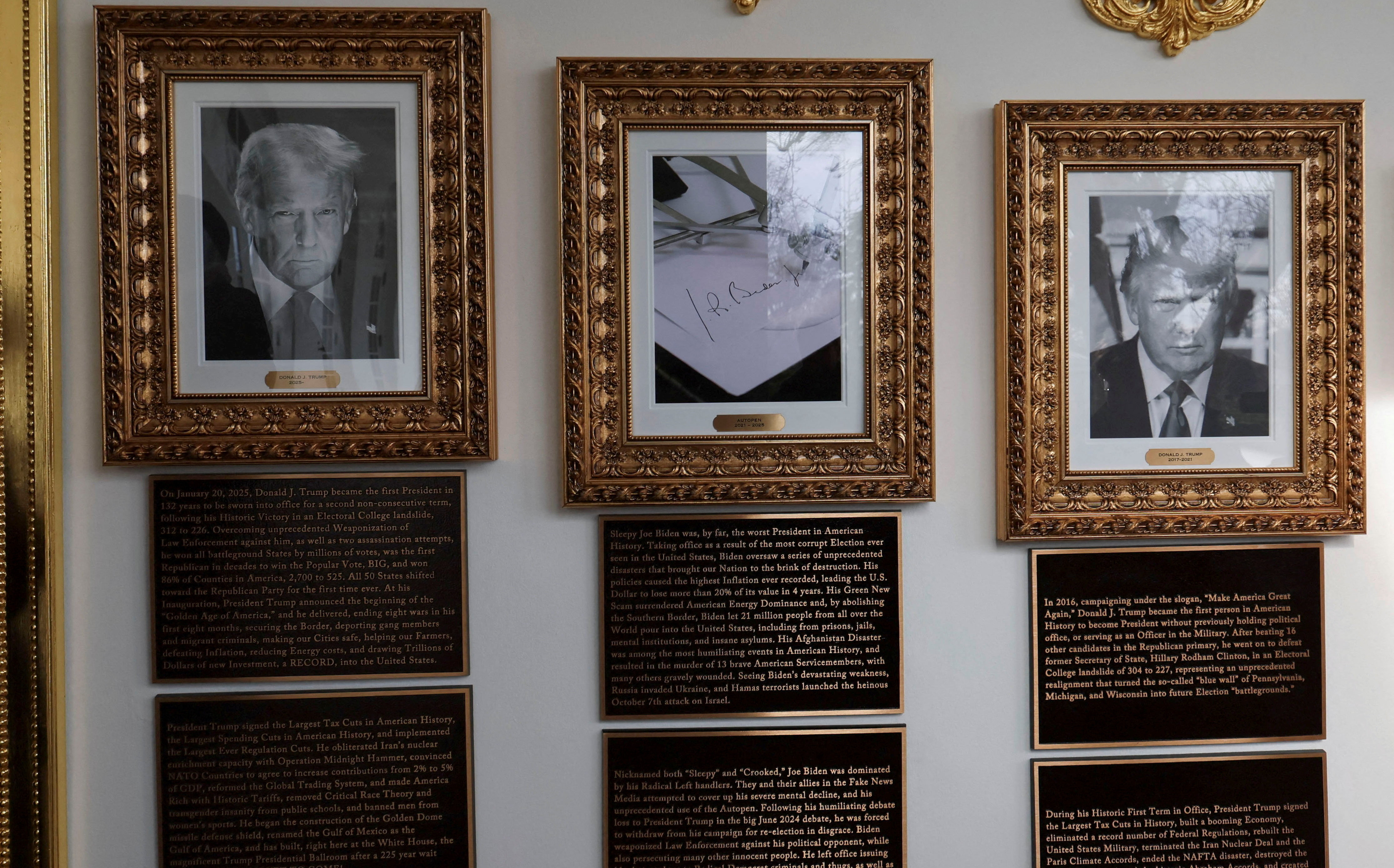 川普在白宮前總統肖像下增註解 猛批歐巴馬 還把拜登照片換成「這個」.....