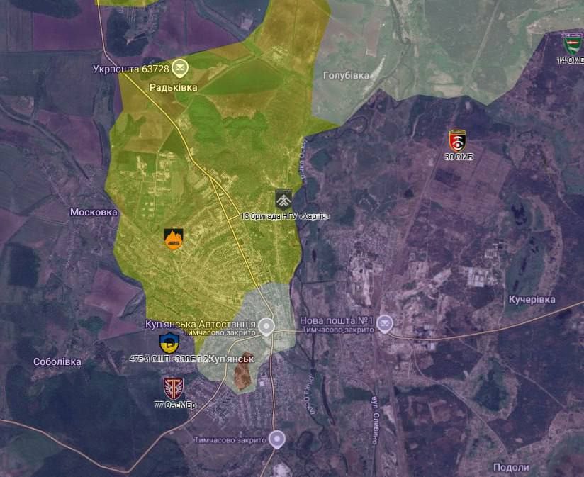  烏軍沿著連接庫皮揚斯克與楚格夫（Chuhuiv）的 P-79 公路向前推進，成功奪回部分失地。 圖：翻攝自 X@Visioner 