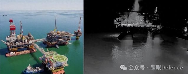  烏軍之前也攻擊俄國在裏海的海上石油平台。 圖 : 翻攝自鷹眼Defence 