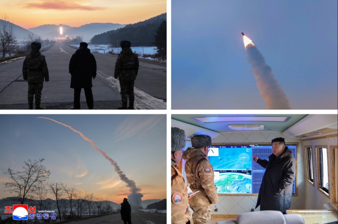  北韓1月4日測試高超音速導彈發射。金正恩強調：近期地緣政治危機與多項國際事件證明提升核戰爭遏止力的必要性。 圖：翻攝朝中社 
