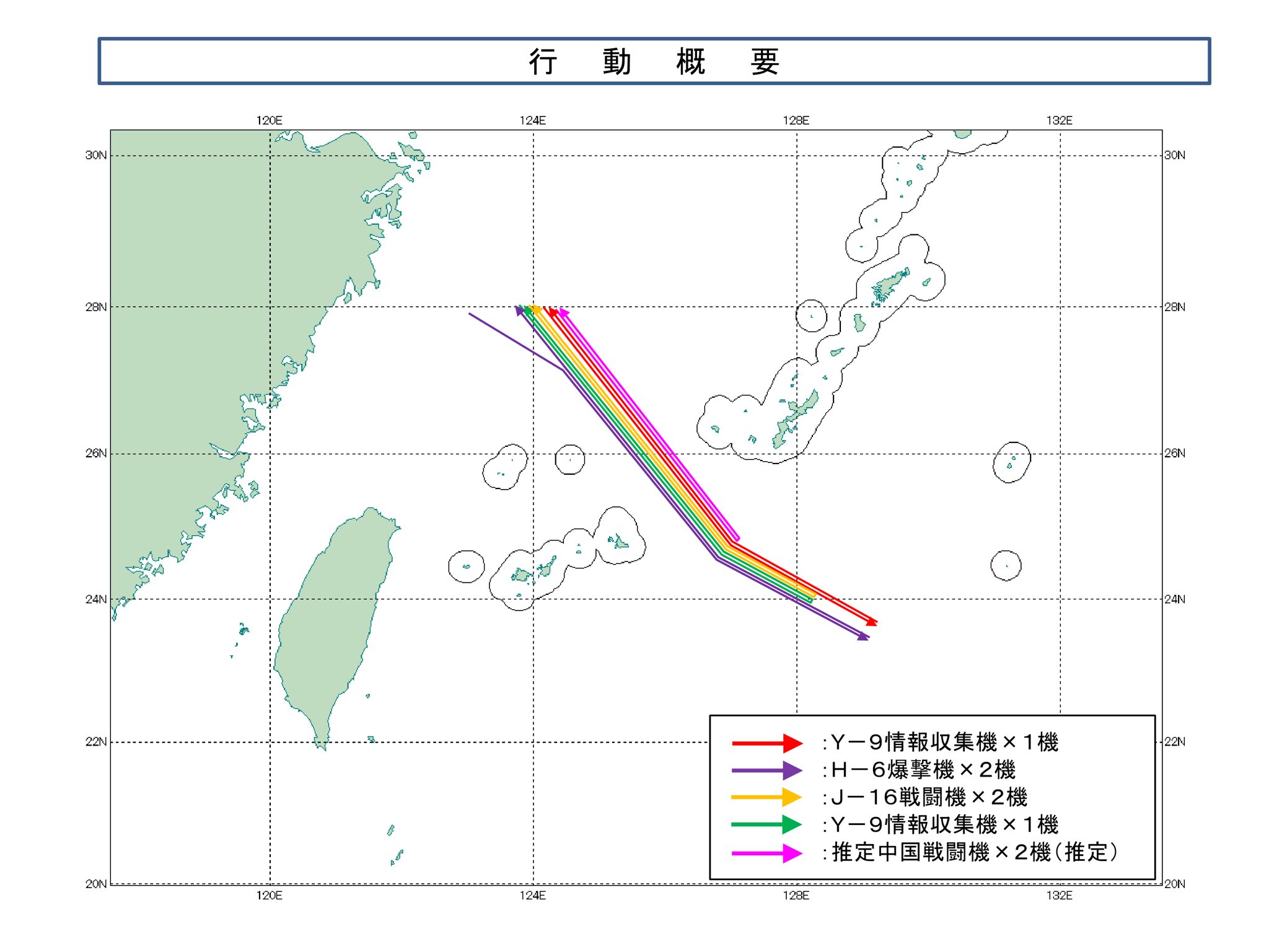  日本防衛省統合幕僚監部5日公布，有多架次解放軍機穿越宮古海峽進出太平洋。 圖：翻攝「X」@ModJapan_jp 