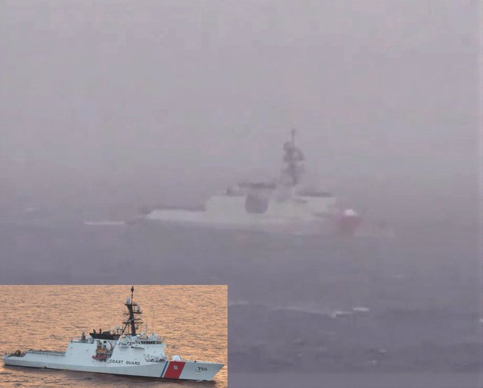 美國也持續追捕逃向大西洋的俄羅斯影子艦隊油輪，並與盟友合作，共同發起針對該艘船艦的登船行動。圖為追擊俄羅斯油輪的美國「傳奇級」巡邏艦。 圖：翻攝自 @Osinttechnical X 帳號 