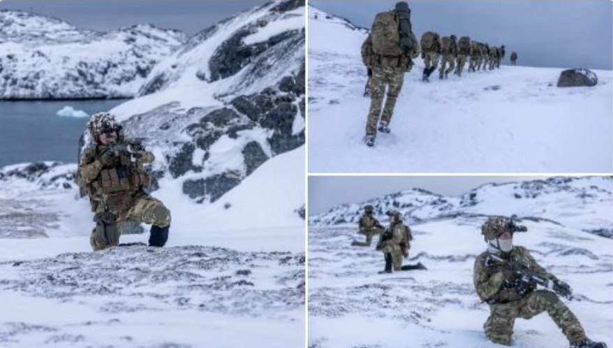  隨著北極地緣政治緊張升溫，丹麥近日已將陸軍士兵部署至格陵蘭島進行實兵演習。 圖:翻攝自X帳號@rainbow78521 