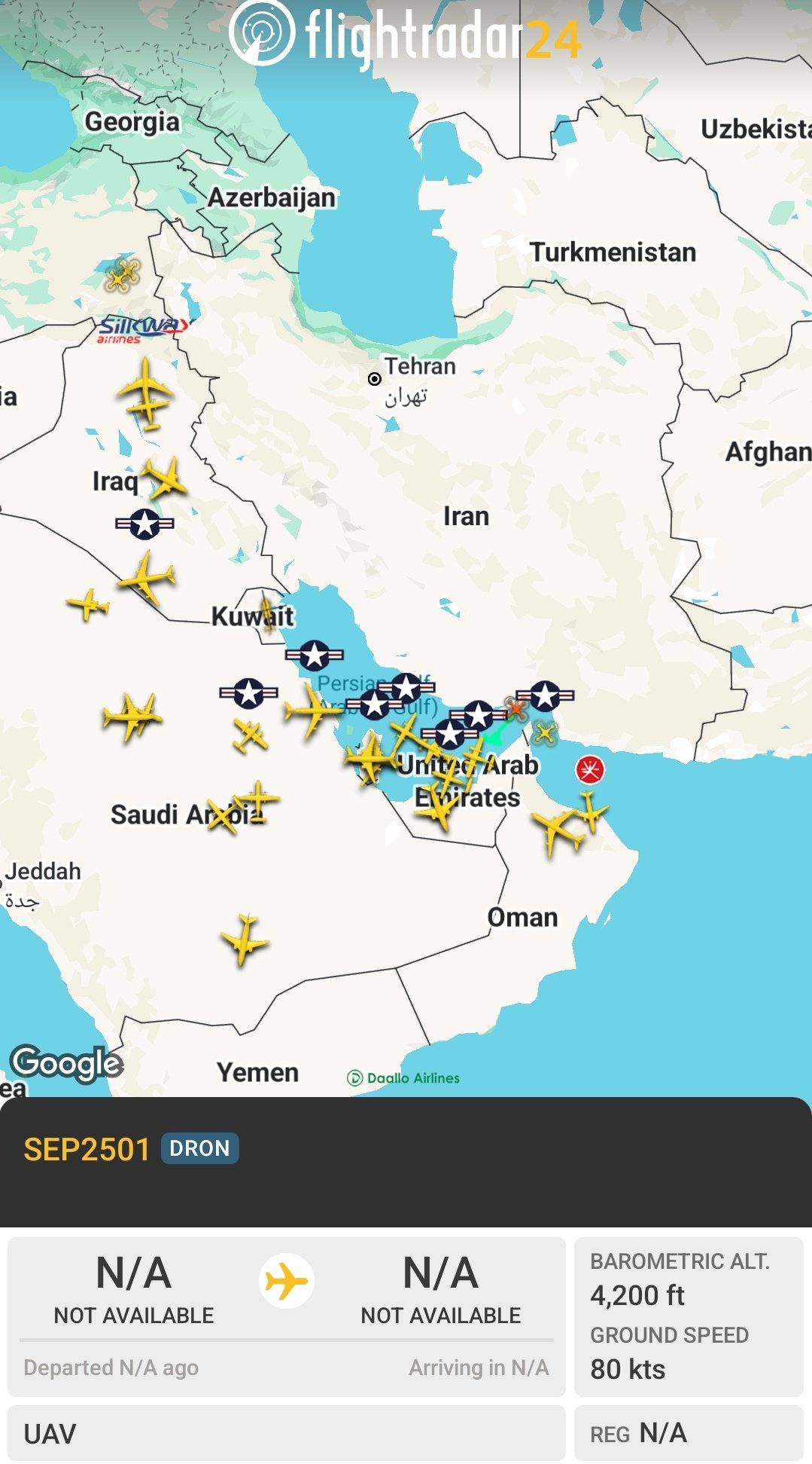  伊朗伊斯蘭革命衛隊（IRGC）的偵察無人機被發現在波斯灣上空活動，同時，多支美軍力量正在該地區部署。 圖：翻攝自 X Defense Intelligence 