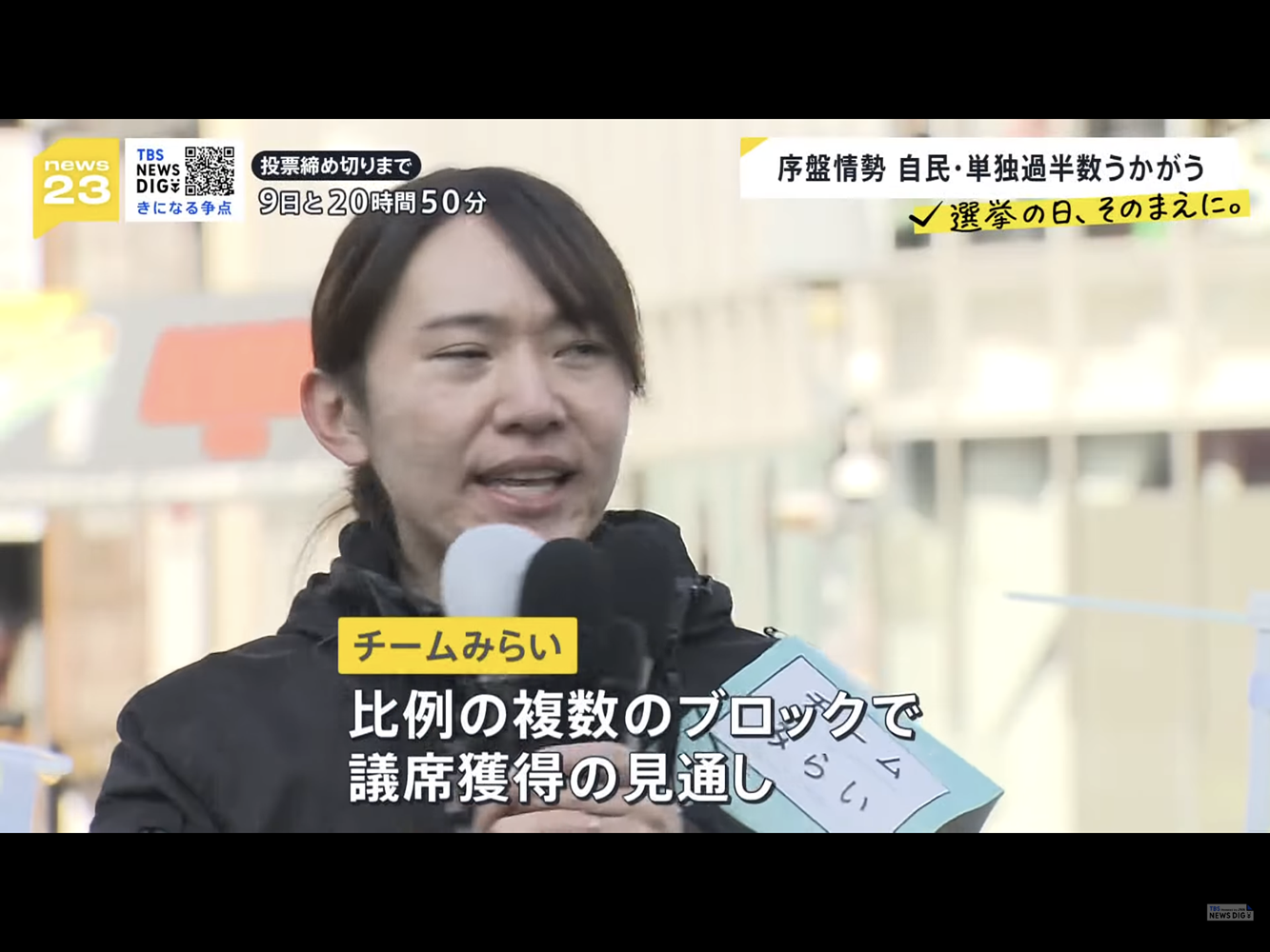  唯一反對減稅的安野貴博的「未來」這次會從零席變成三席以上。 圖：攝自TBS電視 