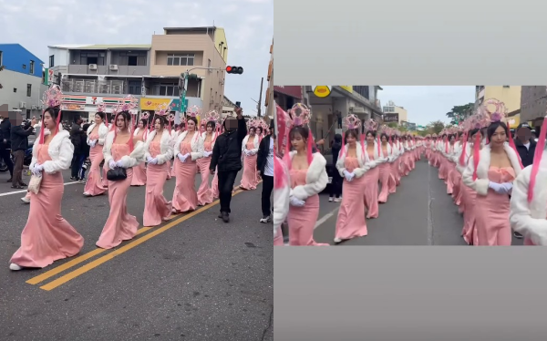 台南平安遶境大典!百位辣妹禮生頂寒風露酥胸成「嬌」點