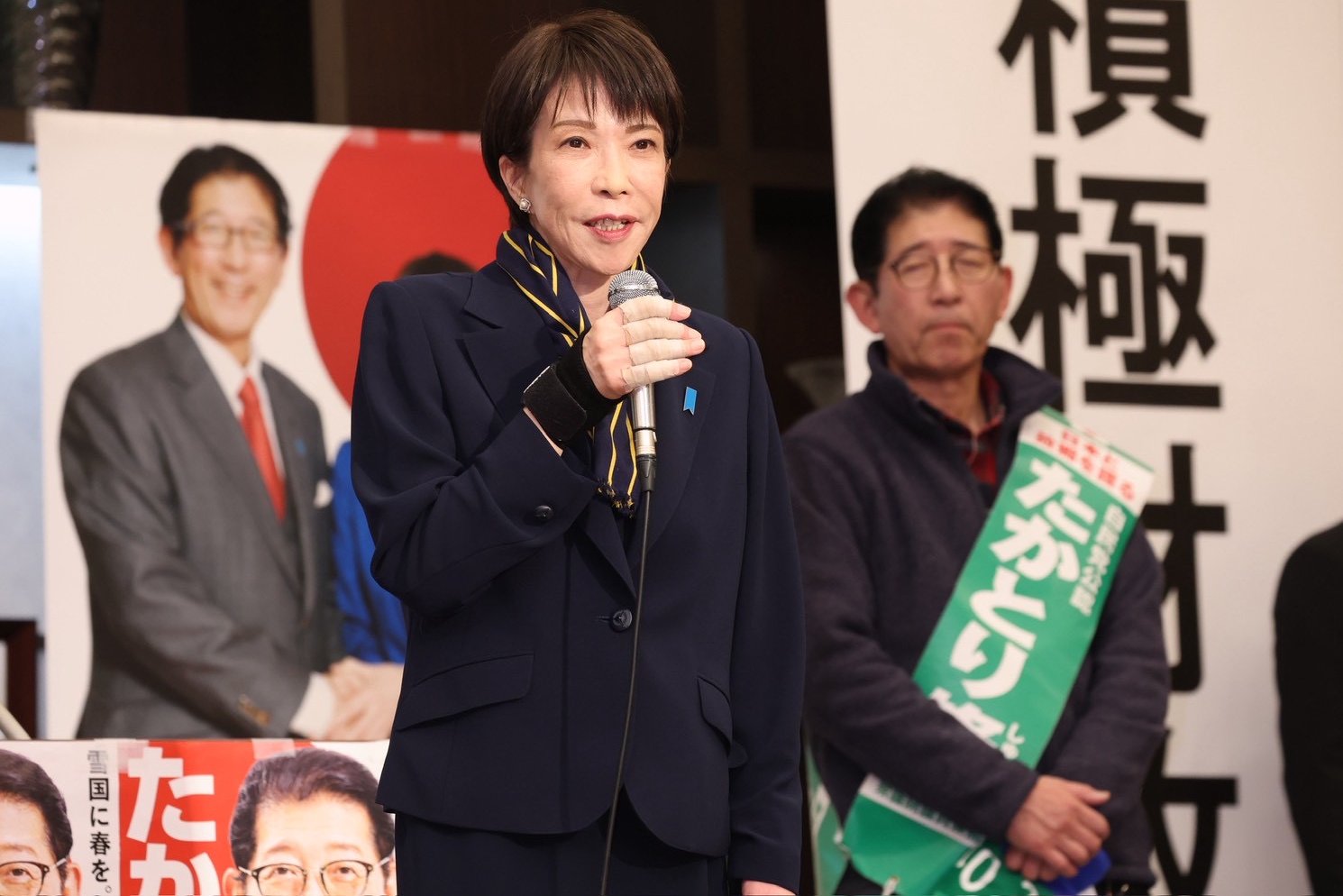  日本首相高市早苗2日在新潟縣上越市為自民黨候選人造勢演講。 圖：翻攝「X」@takaichi_sanae 