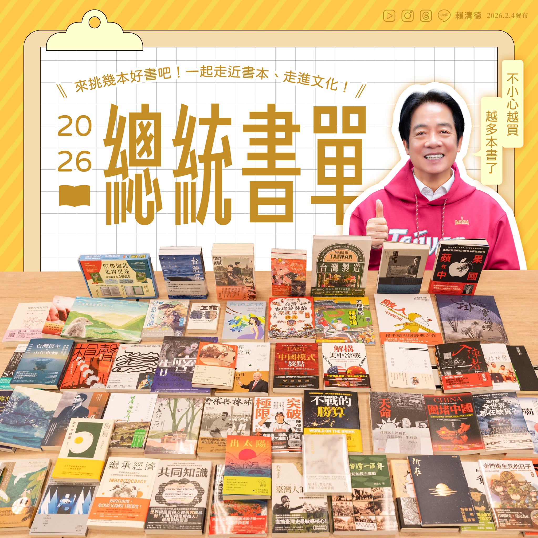  賴清德推薦書單。 圖：翻攝自賴清德臉書 
