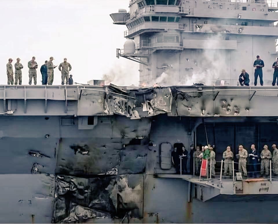  伊朗聲稱在當地時間 1 日派遣大批無人機，成功襲擊並逼退了美軍「林肯號」航母打擊群。但被網友指出相關影像是AI偽造的。 圖：翻攝自 @AyatollahAraafi X 帳號 
