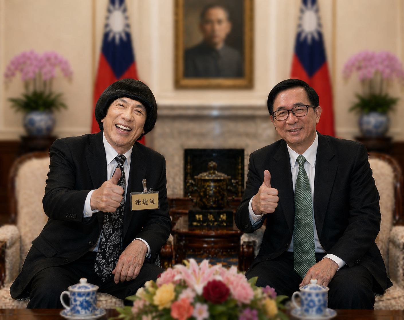 嘆無緣看前總統與豬哥亮同台 阿扁回應並附「這圖」 網笑：活派大勝利！