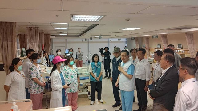  嘉義縣長庚醫院醫療量能擴充演習。 圖：行政院提供 