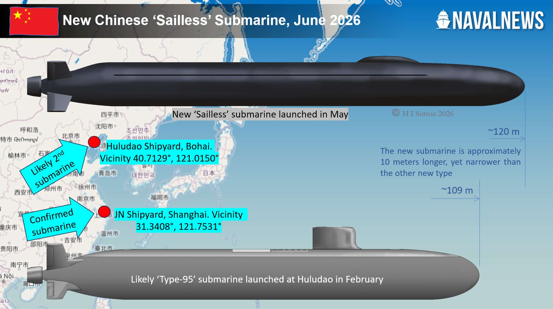  外媒報導中國正在打造無傳統指揮塔圍殼的核攻擊潛艦。 圖 : 翻攝自 X / 極光@Aurora107E 