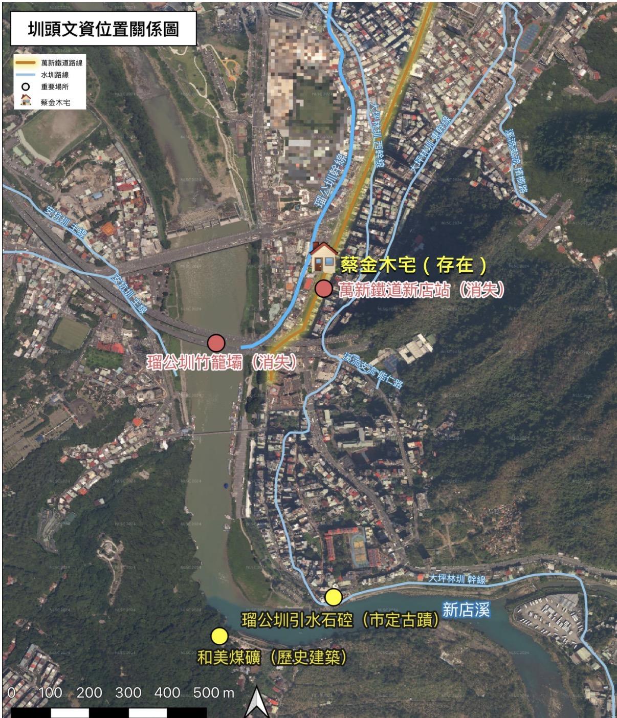  瑠公圳與文化資產的位置關係圖。 圖：台灣人權促進會 提供 