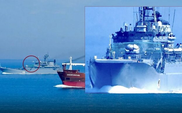 俄羅斯老登陸艦出奇招防無人機空襲 甲板上架園藝網格