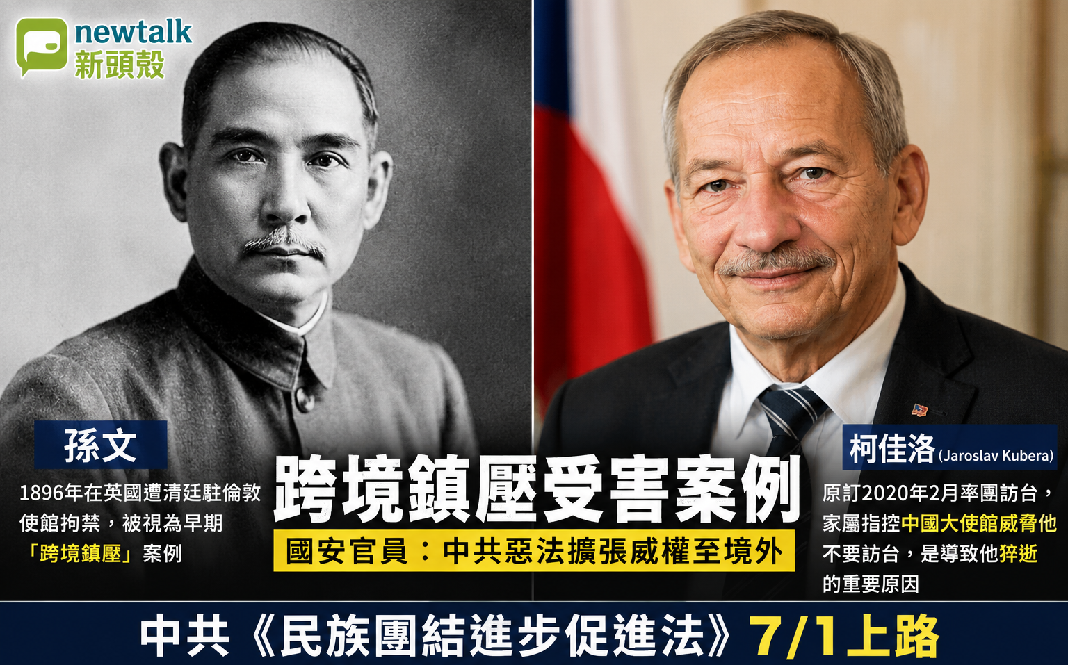 中國惡法登場!國安官員揭六大跨境鎮壓手段 孫文、捷克前議長都是受害者