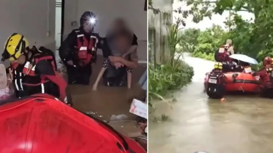  廣西欽州特大暴雨釀成嚴重災情，救難人員頻頻出動。 圖 : 翻攝自騰訊網 