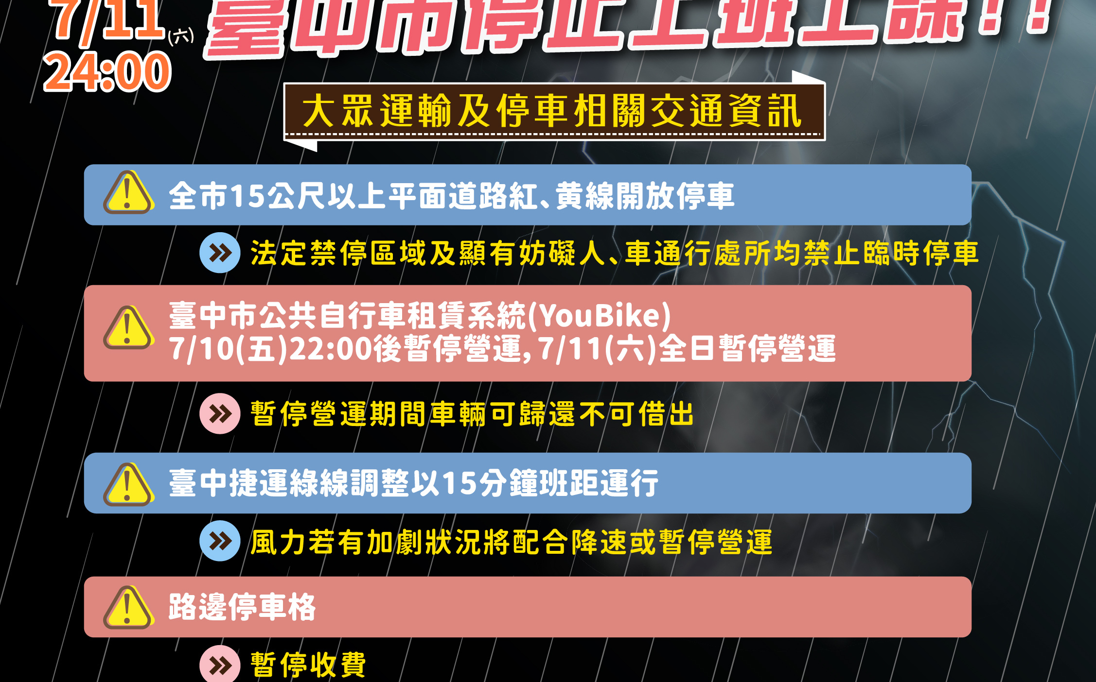 台中市今晚18時起垃圾暫停收運 部分紅黃線開放停車