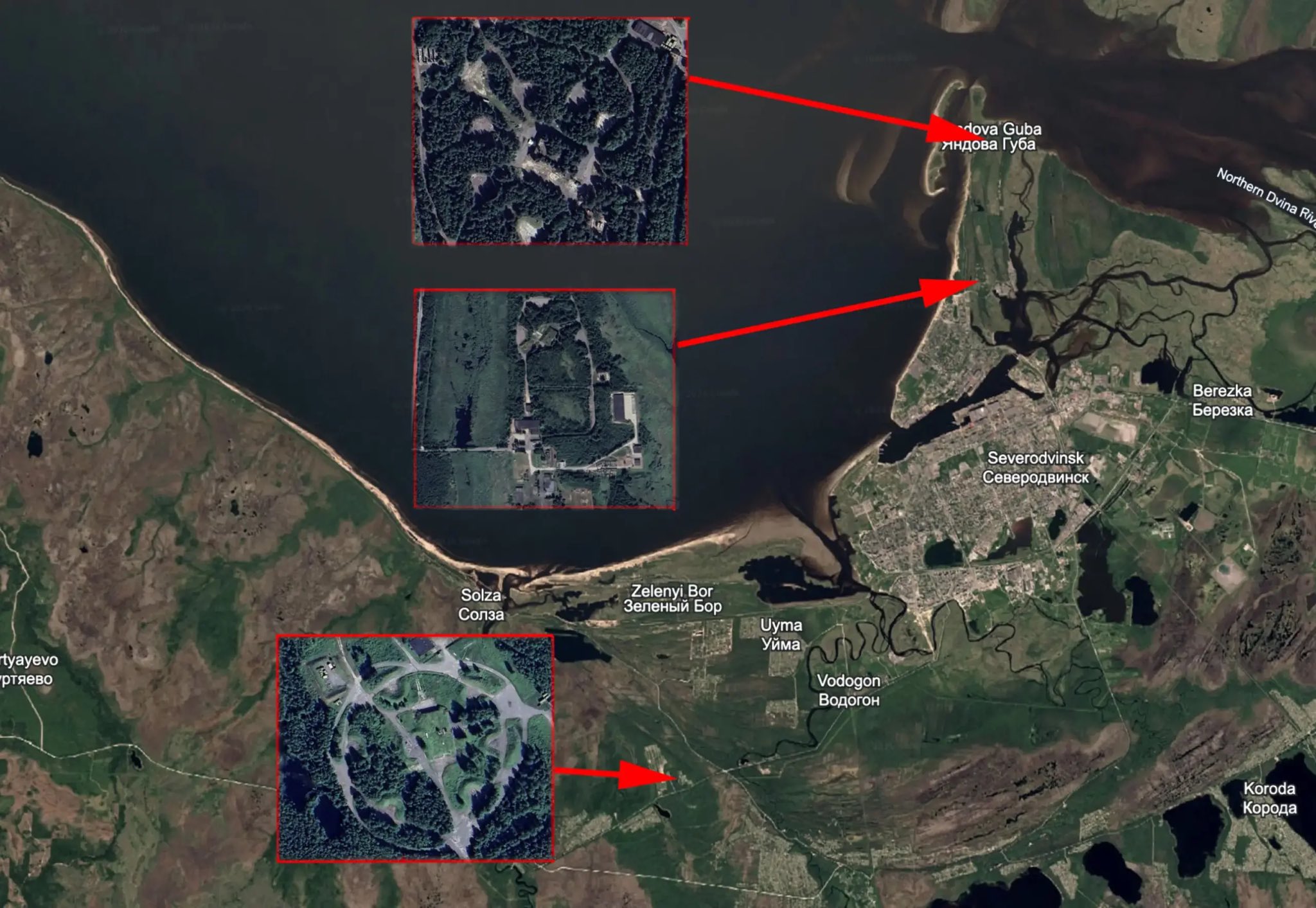  塞維羅德溫斯克為俄羅斯核潛艦建造重鎮，近期衛星影像顯示周邊防空部署出現明顯變化。 圖：翻攝自 X @front_ukrainian 
