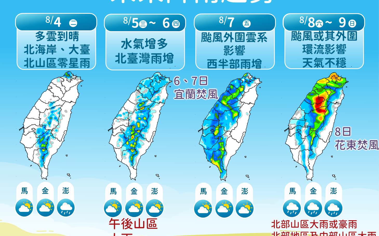 一圖看懂白海豚最新影響!氣象署示警:週末北部山區恐迎豪雨
