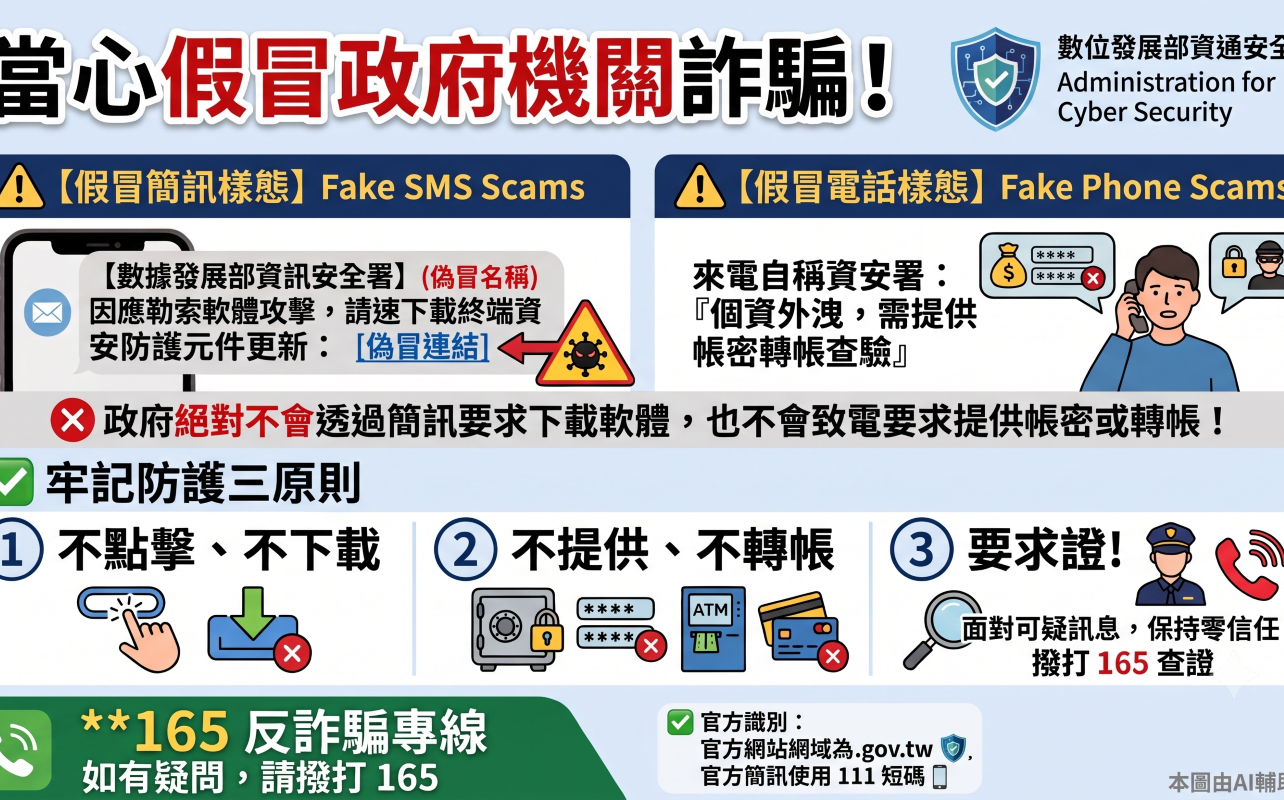 當心假冒政府機關詐騙!資安署請民眾提高警覺