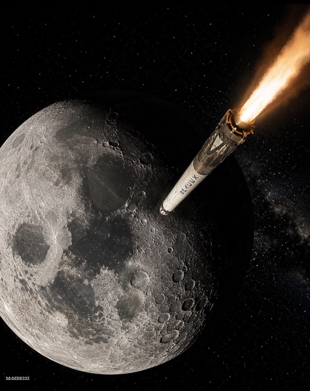 一枚獵鷹 9 號（Falcon 9）火箭第二級於美東時間 5 日凌晨 2時 35 分左右，以約每小時約 8,700 公里的高速撞上月球表面，撞擊位置位於月球西緣、愛因斯坦隕石坑與貝爾隕石坑附近。 圖:翻攝自X帳號@MrMBB333 