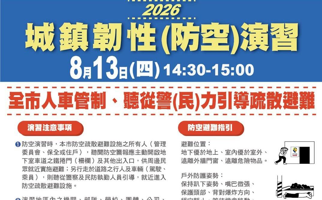城鎮韌性演習將登場 北市警籲民眾先截圖保存防空避難設施位置