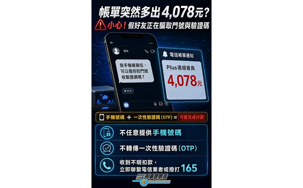 刑事局示警:假好友騙真驗證碼 逾百人遭扣4078元買PS高級會員