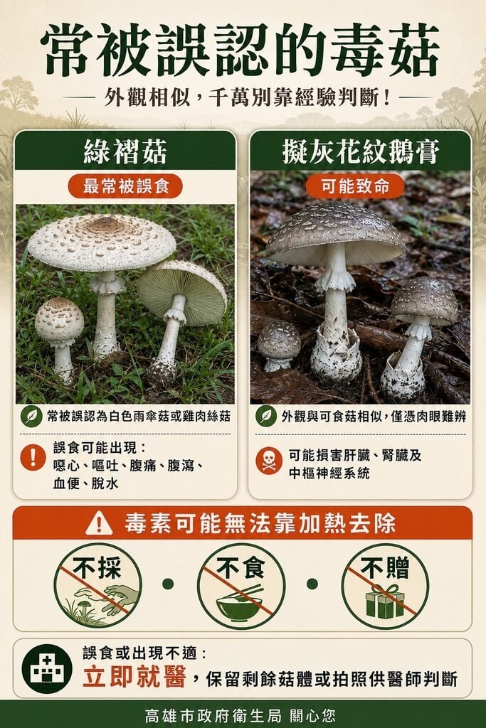 高雄一家3口誤食野菇送醫 衛生局籲勿採食雨後野菇