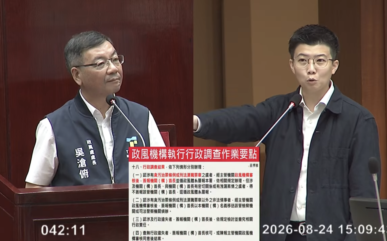 政風調查前先報蔣萬安 苗博雅拿京華城案反問:查到首長涉案怎麼辦?