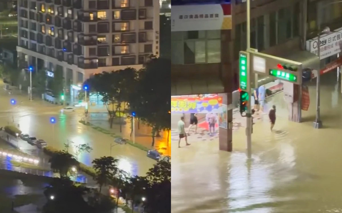 高雄豪雨狂襲!美術館一帶道路變小河 里長PO震撼俯瞰照
