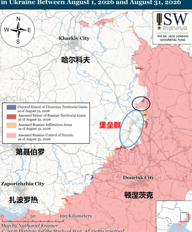  俄軍痛失烏東重鎮利曼，烏軍鞏固了堡壘群防線。 圖 翻攝自ISW 