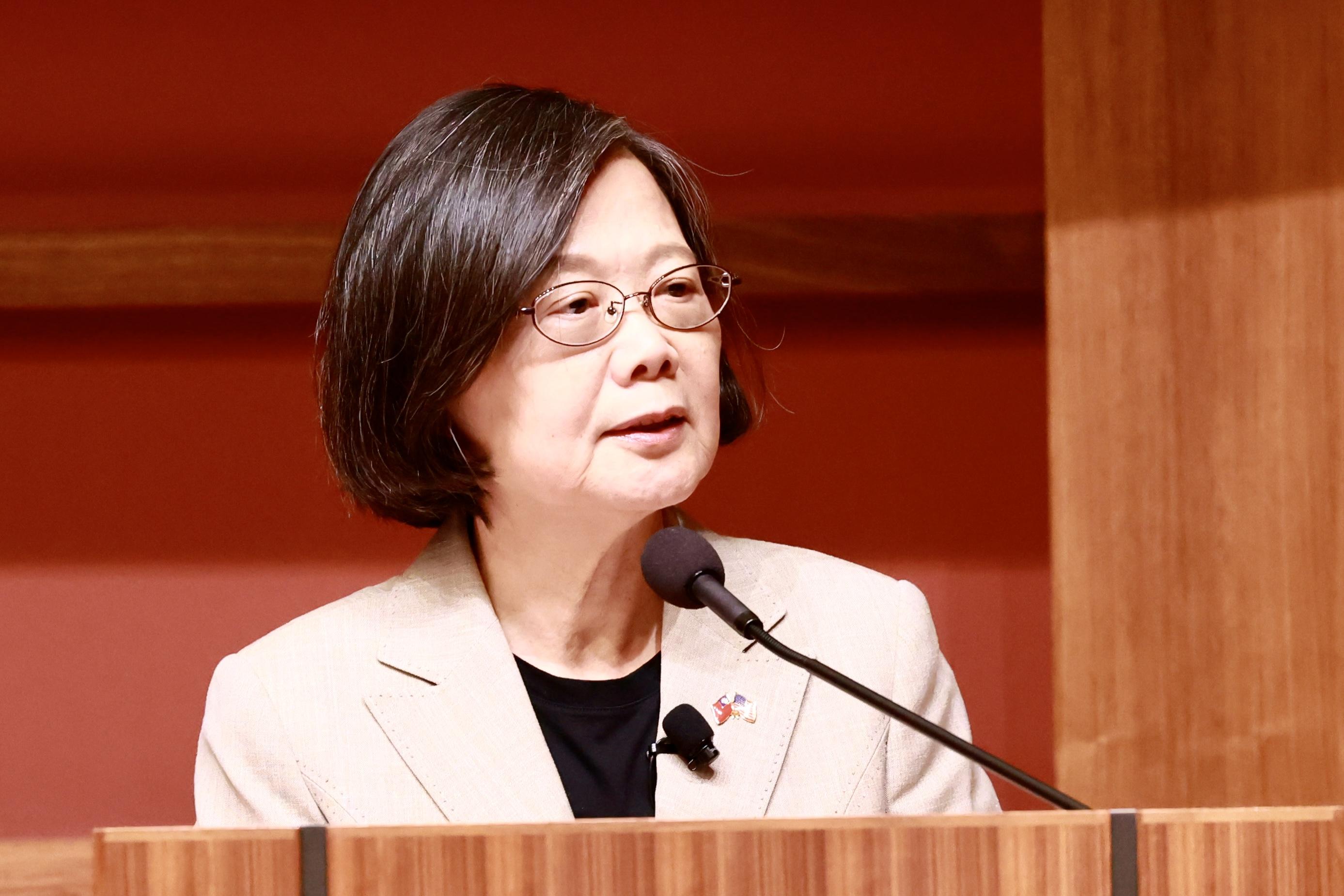  蔡英文在美國史丹佛大學發表演講。 圖：蔡英文辦公室提供 