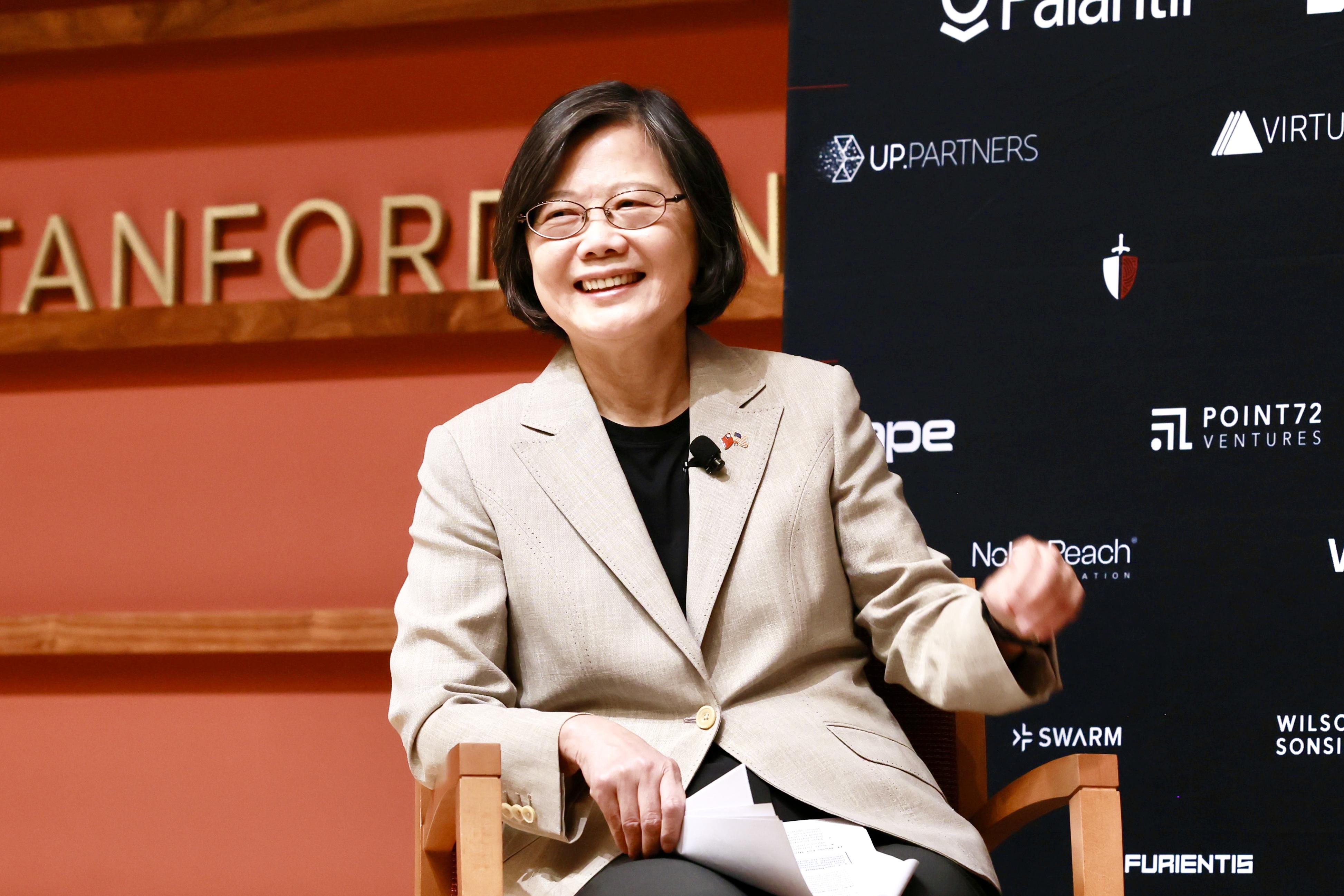  蔡英文在美國史丹佛大學發表演講。 圖：蔡英文辦公室提供 