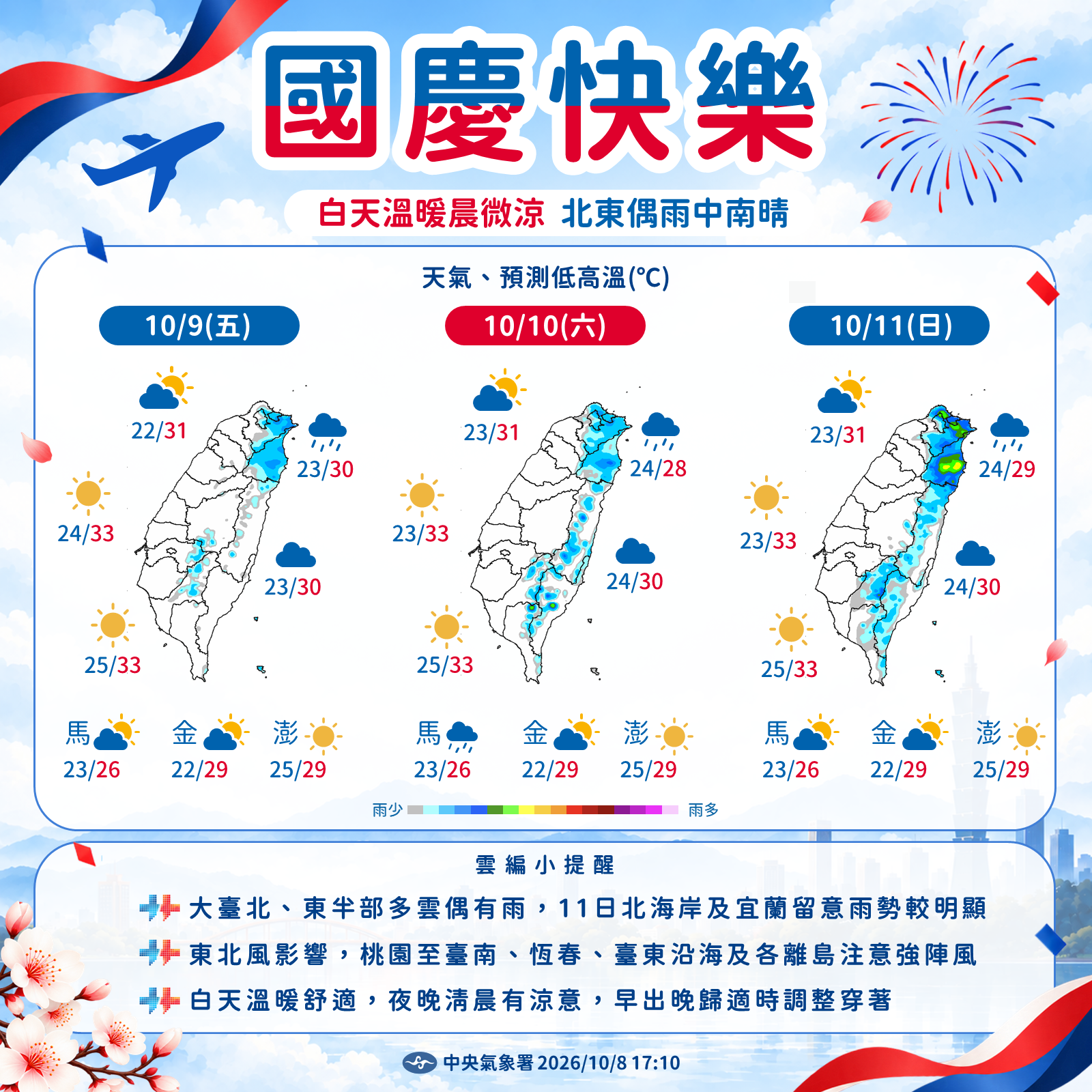 國慶連假第二天北東轉雨!不排除有熱帶擾動發展 未來一週天氣一圖看