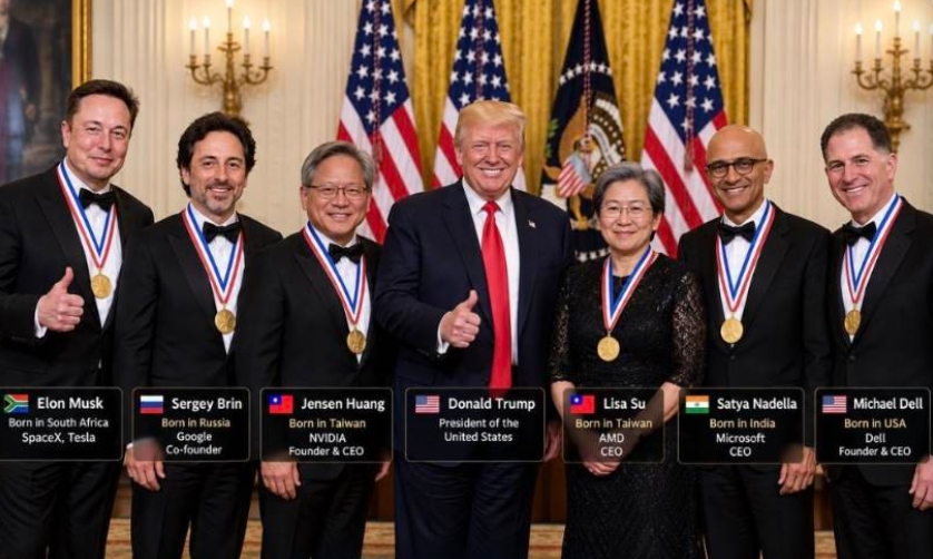  川普頒發美國最高科技與技術榮譽給6位科技巨頭。 圖 : 翻攝自X mylifeonmystyle 