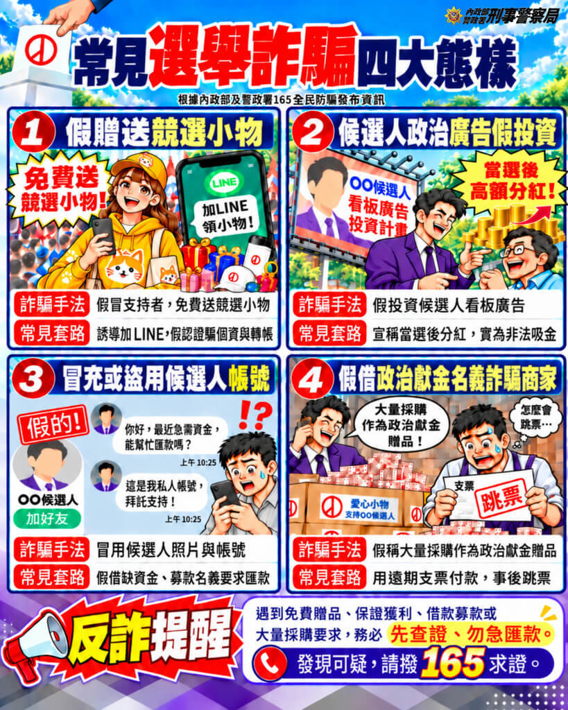 九合一選戰升溫 刑事局籲提防4選舉詐術