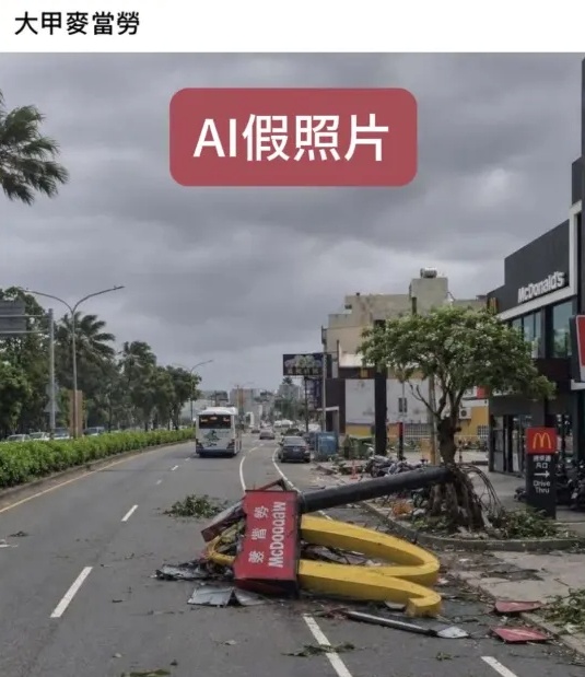 颱風災情也要騙!台中麥當勞招牌掉落是AI 警溯源抓6人開罰