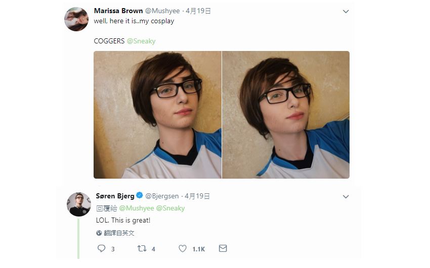 圖右Marissa cosplay成圖左C9選手Sneaky。