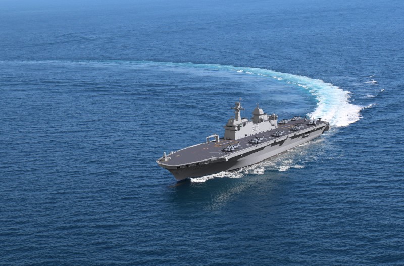 南韓海軍「獨島級」兩棲攻擊艦二號艦「馬羅島號(LPH-6112)」將參與2022環太平洋軍演。   圖：翻攝韓國KJCLUB(資料照片)