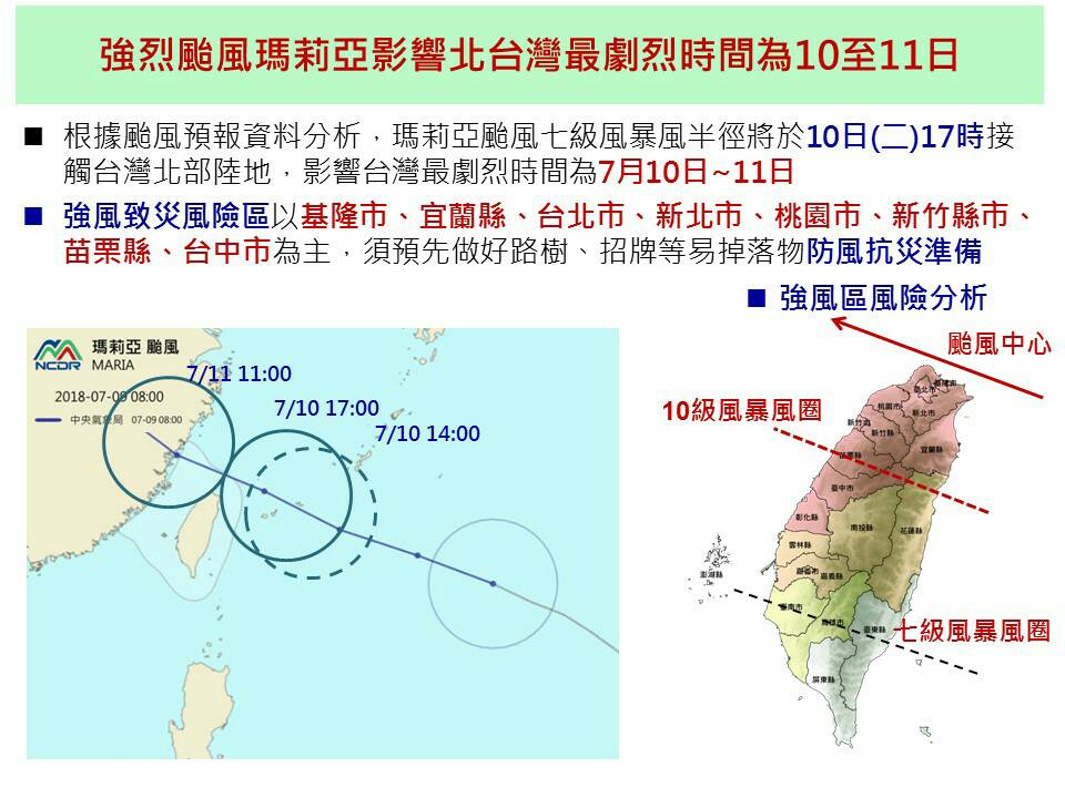 強颱瑪莉亞即將登陸台灣，劇烈影響北台灣。   圖：國家災害防救科技中心/提供