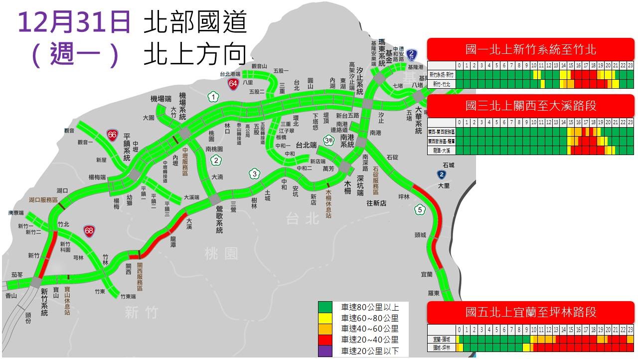 國5高乘載管制時間為下午2時至晚上9時，分別在國5蘇澳、羅東、宜蘭及頭城各交流道北上入口匝道。（示意圖）