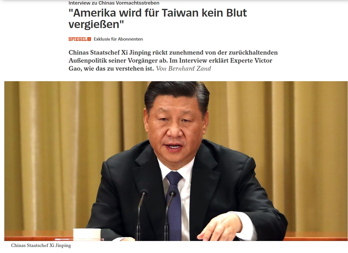 中國學者高志凱接受德國明鏡週刊（Der Spiegel）專訪，認為10到15年內兩岸將完成統一。   圖/翻攝自德國明鏡週刊（Der Spiegel）