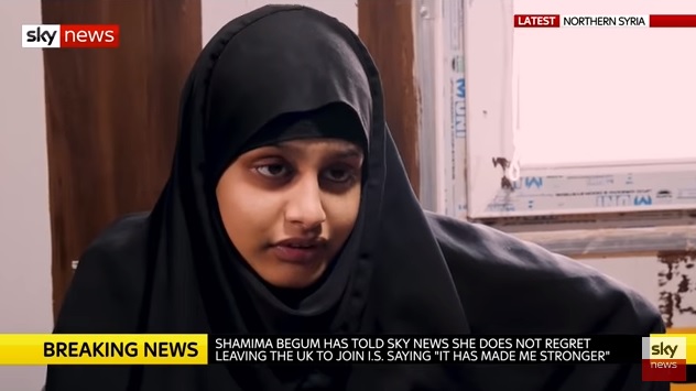 英國女學生貝居姆接受「sky news」訪問，稱不後悔投奔伊斯蘭國，但現在生活日益艱難。   圖：翻攝YouTube/sky news