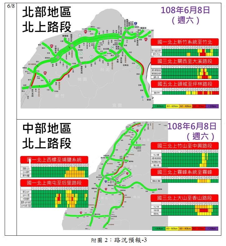 北部地區北上路段路況預報   圖：交通部高速公路局/提供