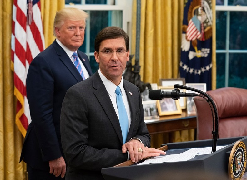 US President Trump (left) and US Secretary of Defense Esper (right).  Image: Flip the White House Facebook page (informational photo)