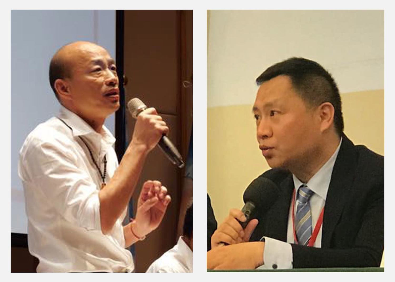 國民黨總統參選人韓國瑜（左）與中國民運人士王丹（右）。   圖：擷自韓國瑜與王丹網站臉書合成
