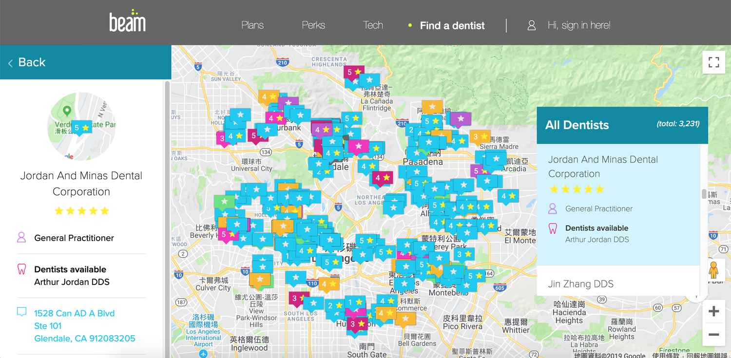 Beam Dental 企圖串連人們可能接觸到牙醫資源的一切，將自己的服務與線下的牙醫診所串連。   圖：取自Beam Dental官網