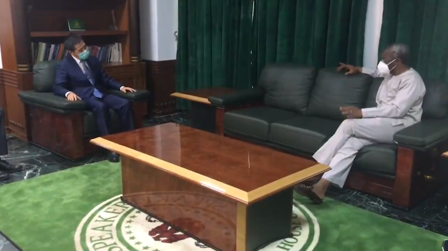 The Speaker of the Nigerian House of Representatives, Gbajabiamila, called on Chinese Ambassador Zhou Pingjian Photo: Posted on Twitter