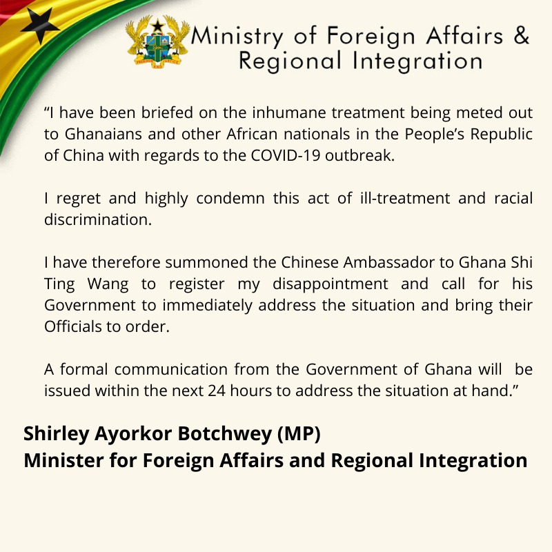 The Ghana Ministry of Foreign Affairs and Community Integration issued a statement. Image: flipped from Twitter