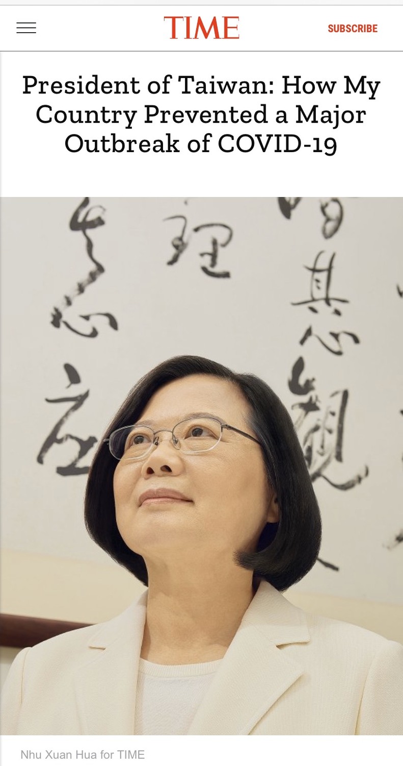 Time magazine published an article by Tsai Ing-wen, titled 